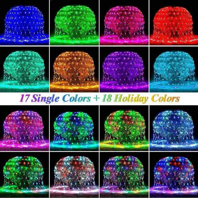 Alt view image 3 of 7 - OYCBUZO 204 LED Net Lights, 9.8ft x 6.6ft 35 Colors Changing Christmas Mesh String Lights, Connectable Fairy Light Waterproof Outdoor Halloween Decorations for Tree Bushes Holiday Party Garden