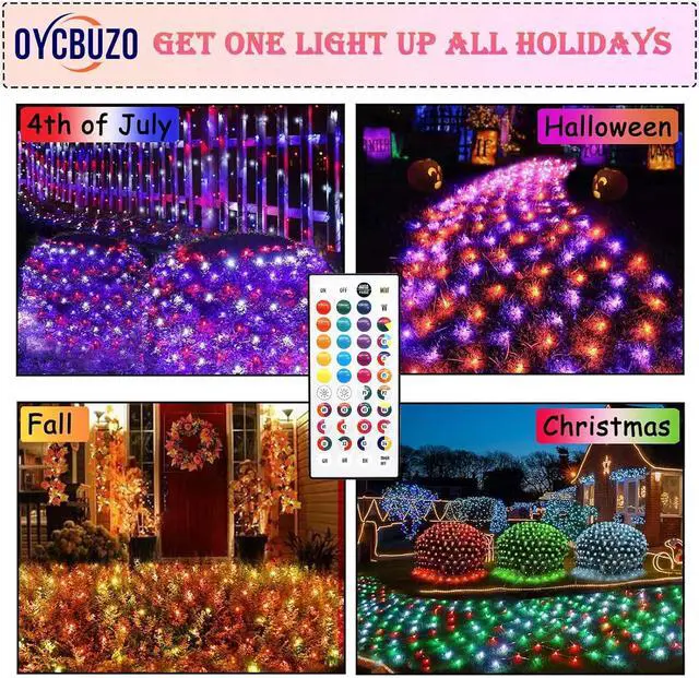 Alt view image 2 of 7 - OYCBUZO 204 LED Net Lights, 9.8ft x 6.6ft 35 Colors Changing Christmas Mesh String Lights, Connectable Fairy Light Waterproof Outdoor Halloween Decorations for Tree Bushes Holiday Party Garden