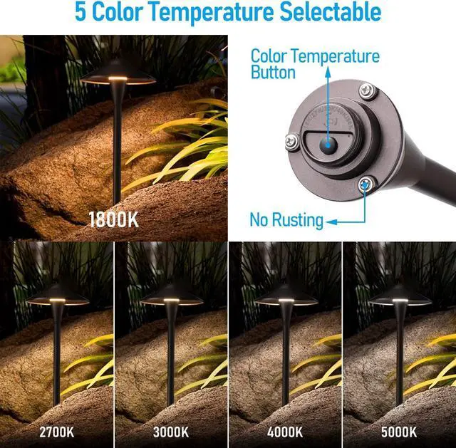 Alt view image 3 of 7 - LEONLITE 6-Pack 5CCT Low Voltage LED Pathway Lights, Saucer Head