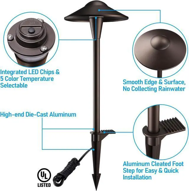 Alt view image 7 of 7 - LEONLITE 6-Pack 5CCT Low Voltage LED Pathway Lights, Saucer Head