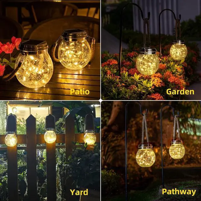 Alt view image 2 of 7 - ROSHWEY Solar Lantern Gifts for Women, 4 Pack Hanging Garden Decor Lights Outdoor Waterproof with 30 LED for Halloween Christmas Easter Gift