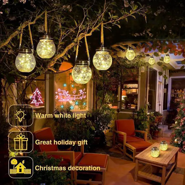 Alt view image 3 of 7 - ROSHWEY Solar Lantern Gifts for Women, 4 Pack Hanging Garden Decor Lights Outdoor Waterproof with 30 LED for Halloween Christmas Easter Gift