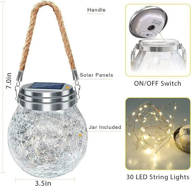 Alt view image 7 of 7 - ROSHWEY Solar Lantern Gifts for Women, 4 Pack Hanging Garden Decor Lights Outdoor Waterproof with 30 LED for Halloween Christmas Easter Gift