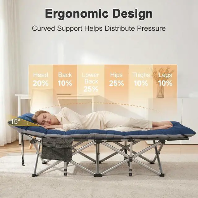 Alt view image 3 of 7 - ABORON XXL Folding Camping Cot for Adults, 32 in Wide with Mattress, 900 lb