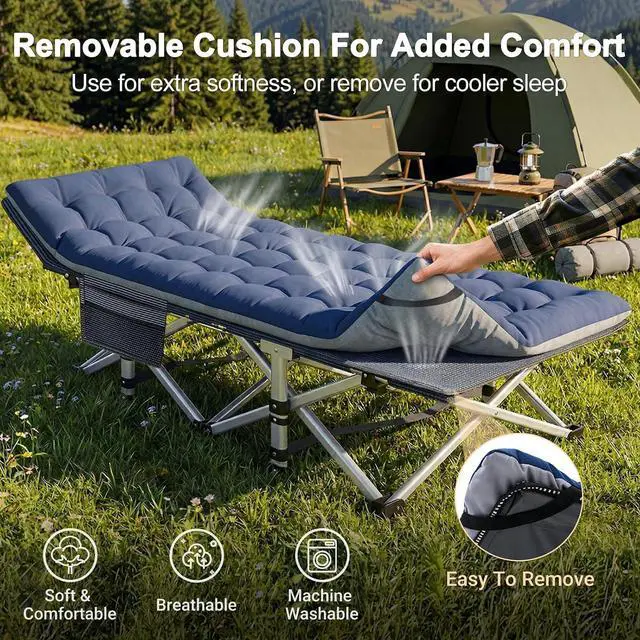 Alt view image 7 of 7 - ABORON XXL Folding Camping Cot for Adults, 32 in Wide with Mattress, 900 lb