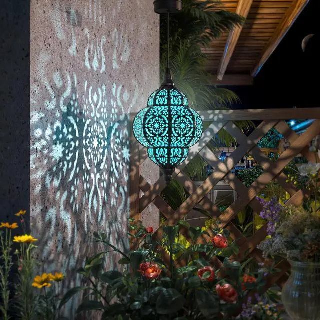 Alt view image 2 of 7 - Hapjoy Hanging Solar Lights Outdoor Garden Decor Solar Lantern Waterproof Plastic Moroccan Outdoor Decorations for Patio Pathway Yard Backyard Garden Decorative (2, Black)