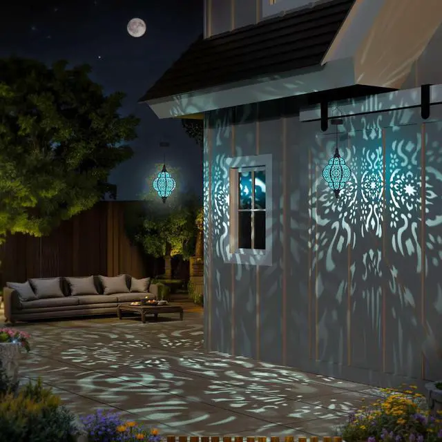 Alt view image 4 of 7 - Hapjoy Hanging Solar Lights Outdoor Garden Decor Solar Lantern Waterproof Plastic Moroccan Outdoor Decorations for Patio Pathway Yard Backyard Garden Decorative (2, Black)