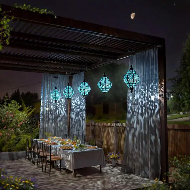 Alt view image 5 of 7 - Hapjoy Hanging Solar Lights Outdoor Garden Decor Solar Lantern Waterproof Plastic Moroccan Outdoor Decorations for Patio Pathway Yard Backyard Garden Decorative (2, Black)