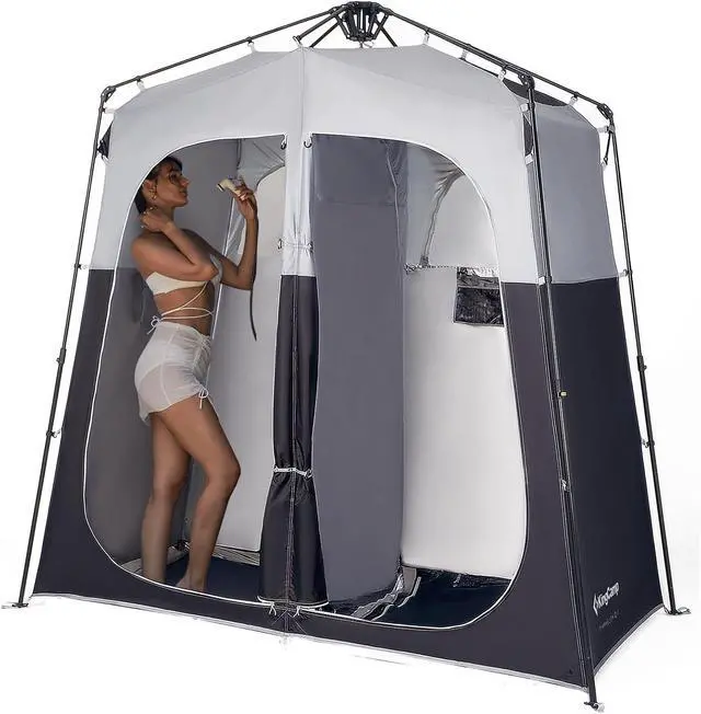 Main image of KingCamp Instant Shower Tent, Portable Superior Stable Privacy Shelter, 2 Large Rooms Outdoor Toilet Tent with Floor for Beach, Camping & Hiking, Setup in Under 60s