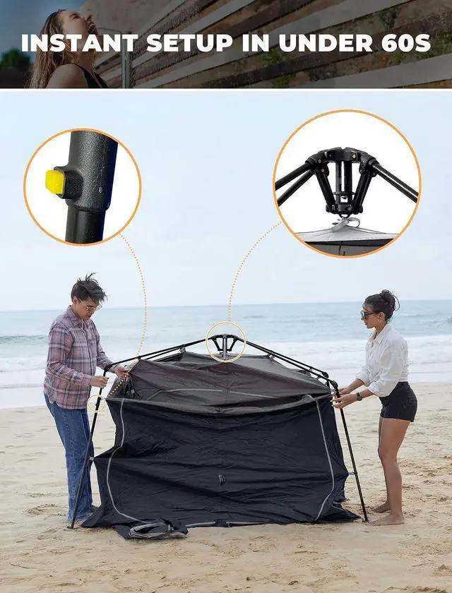 Alt view image 2 of 7 - KingCamp Instant Shower Tent, Portable Superior Stable Privacy Shelter, 2 Large Rooms Outdoor Toilet Tent with Floor for Beach, Camping & Hiking, Setup in Under 60s