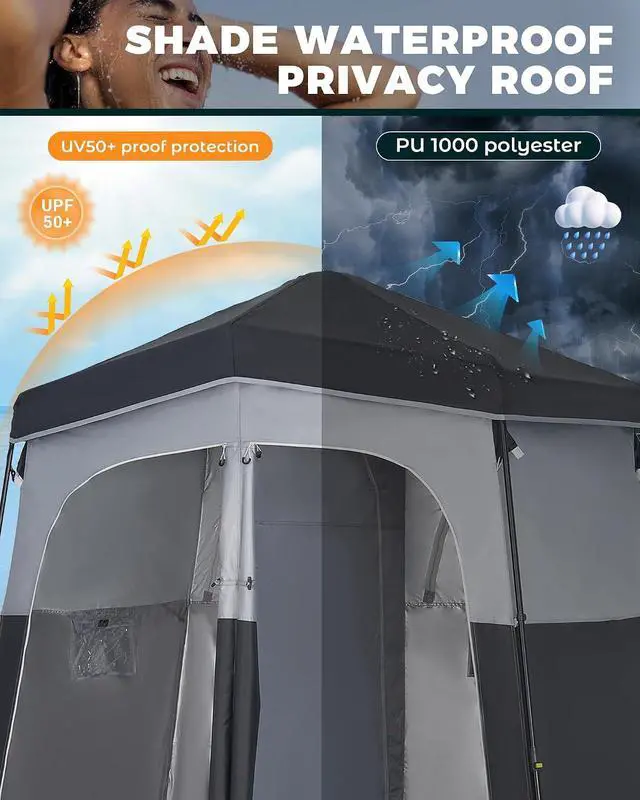 Alt view image 3 of 7 - KingCamp Instant Shower Tent, Portable Superior Stable Privacy Shelter, 2 Large Rooms Outdoor Toilet Tent with Floor for Beach, Camping & Hiking, Setup in Under 60s
