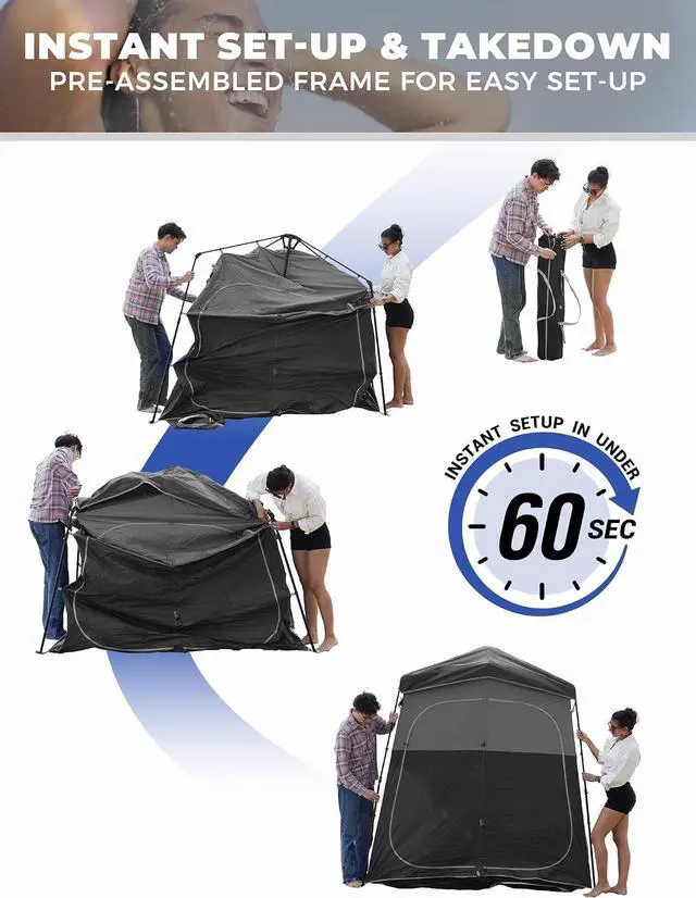Alt view image 6 of 7 - KingCamp Instant Shower Tent, Portable Superior Stable Privacy Shelter, 2 Large Rooms Outdoor Toilet Tent with Floor for Beach, Camping & Hiking, Setup in Under 60s