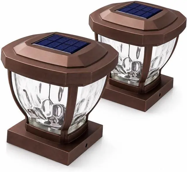 Main image of Home Zone Living 2PK Solar Post Cap Lights, Decorative Glass, Bronze, 4x4