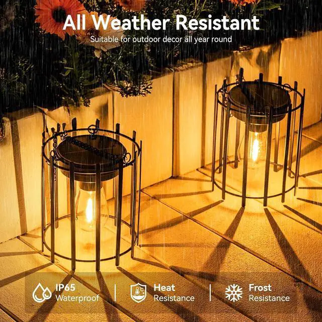 Alt view image 2 of 7 - KOOPER Hanging Solar Lanterns Outdoor 2 Pack, Metal Waterproof Solar Lights