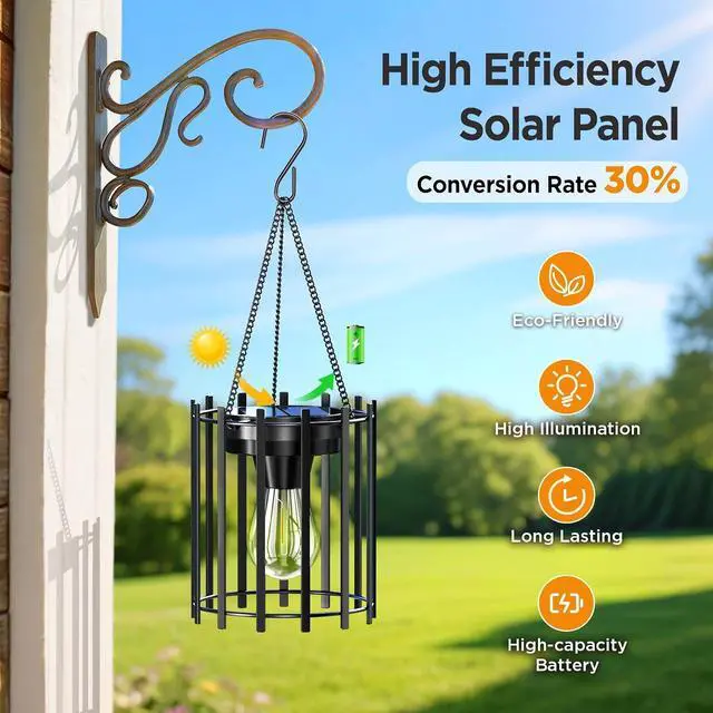 Alt view image 3 of 7 - KOOPER Hanging Solar Lanterns Outdoor 2 Pack, Metal Waterproof Solar Lights