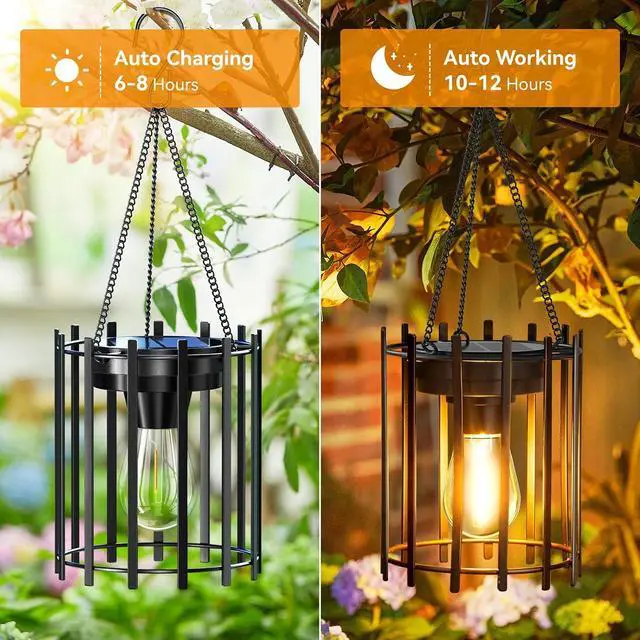 Alt view image 4 of 7 - KOOPER Hanging Solar Lanterns Outdoor 2 Pack, Metal Waterproof Solar Lights