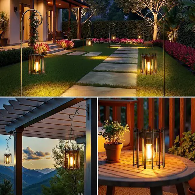 Alt view image 6 of 7 - KOOPER Hanging Solar Lanterns Outdoor 2 Pack, Metal Waterproof Solar Lights