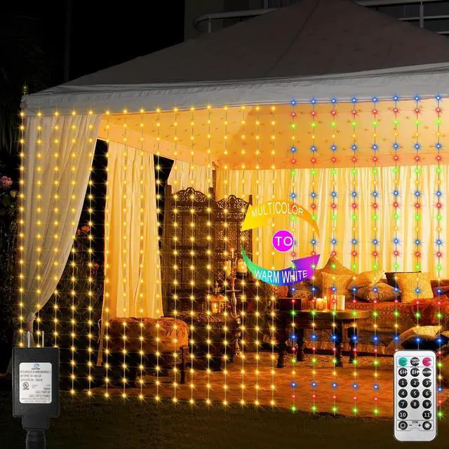 Main image of echosari 20Ft x 10Ft Large Curtain Lights Plug in Warm White & Multicolor