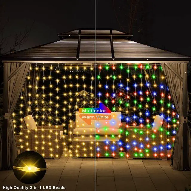 Alt view image 3 of 7 - echosari 20Ft x 10Ft Large Curtain Lights Plug in Warm White & Multicolor