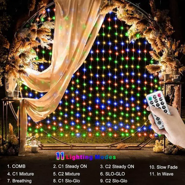 Alt view image 5 of 7 - echosari 20Ft x 10Ft Large Curtain Lights Plug in Warm White & Multicolor