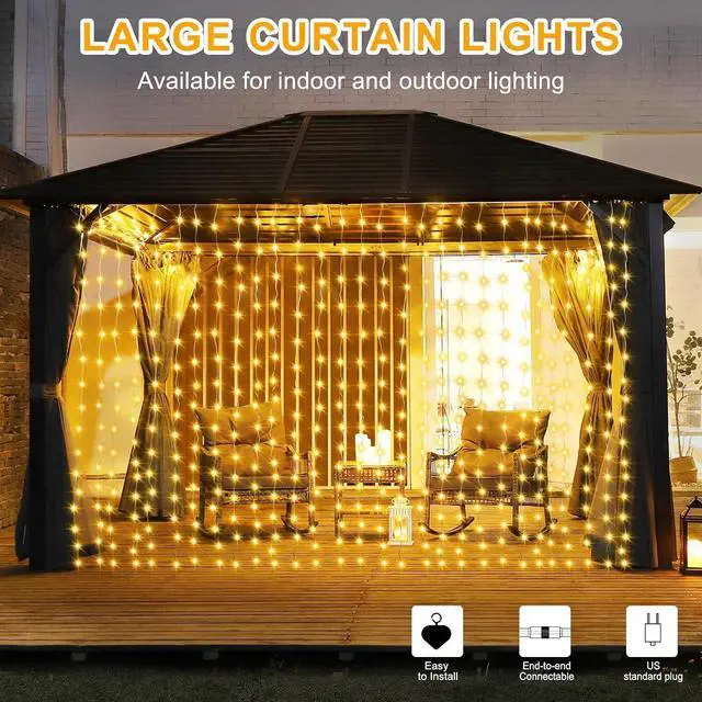 Alt view image 4 of 7 - echosari 20Ft x 10Ft Large Curtain Lights Plug in Warm White & Multicolor