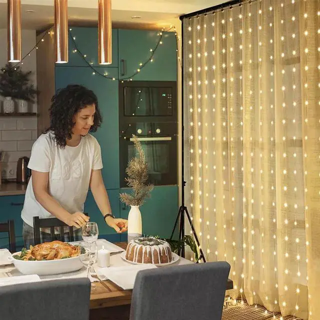 Alt view image 6 of 7 - echosari 20Ft x 10Ft Large Curtain Lights Plug in Warm White & Multicolor