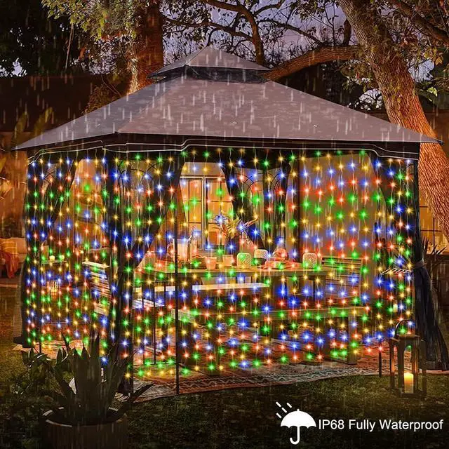 Alt view image 7 of 7 - echosari 20Ft x 10Ft Large Curtain Lights Plug in Warm White & Multicolor