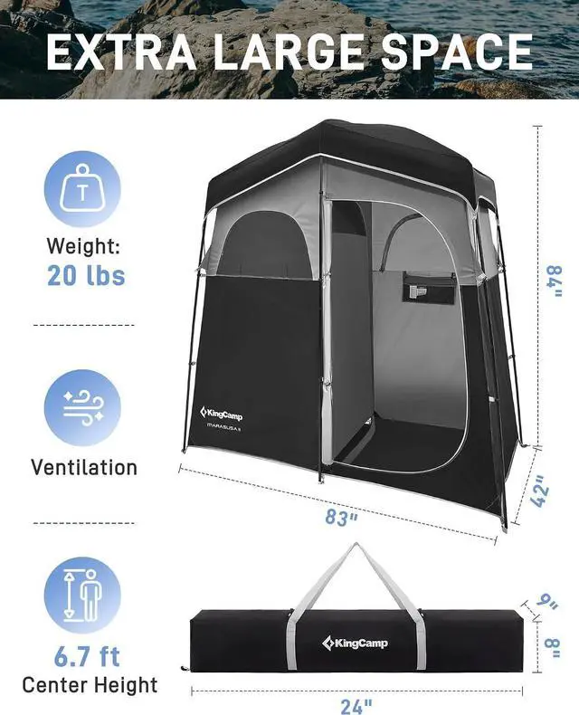 Alt view image 2 of 7 - KingCamp Shower Tent, Portable Privacy Tent Outdoor Camping 1/2 Room Toilet Tents with Shower Bag & Dressing Room for Beach, Camping & Hiking