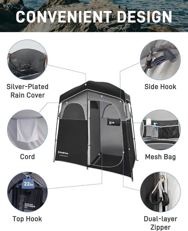 Alt view image 3 of 7 - KingCamp Shower Tent, Portable Privacy Tent Outdoor Camping 1/2 Room Toilet Tents with Shower Bag & Dressing Room for Beach, Camping & Hiking