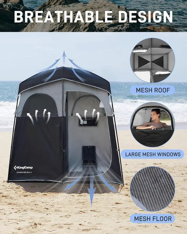 Alt view image 4 of 7 - KingCamp Shower Tent, Portable Privacy Tent Outdoor Camping 1/2 Room Toilet Tents with Shower Bag & Dressing Room for Beach, Camping & Hiking