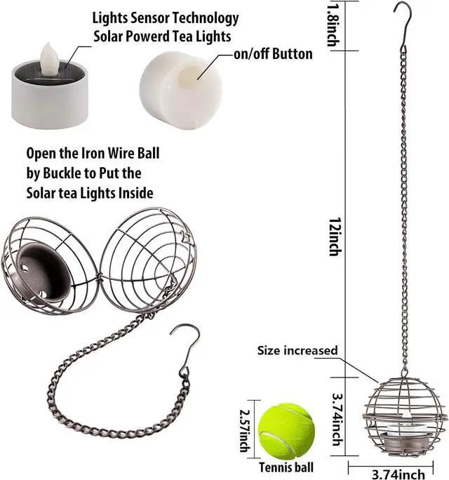 Alt view image 3 of 7 - Solar Hanging Lanterns Outdoor Waterproof, Rust Iron Ball Candle Holder with Flickering Solar Powered Tea Lights, Perfect Chargeable Solar Lights for Backyard Patio Garden Fence Tree Decoration-4Pack