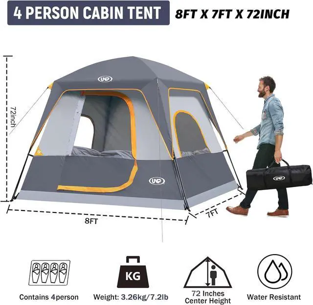Alt view image 2 of 6 - UNP 2/4/6/8 Person Tent, Portable Cabin Tent, Camping Tent 4-Person Easy Set Up, Waterproof with Top Rainfly for Outdoor Camping/Hiking