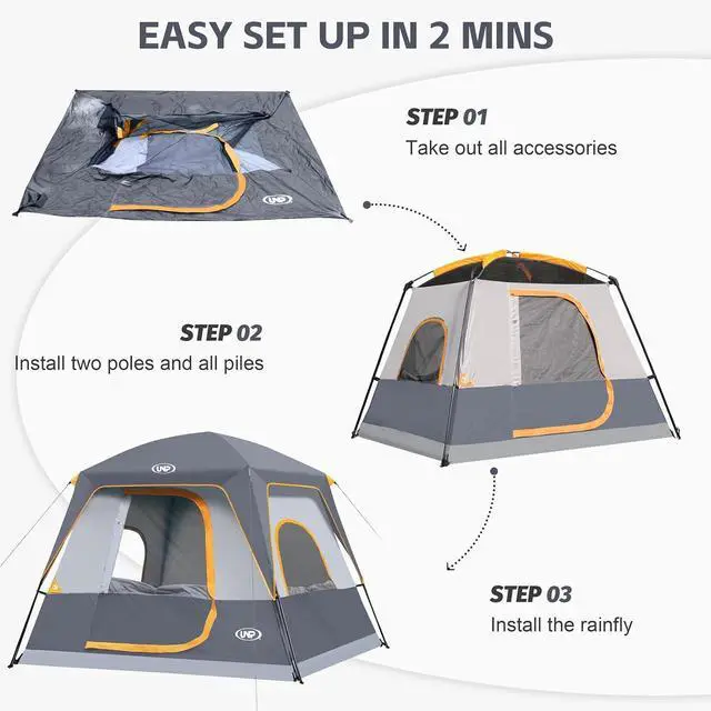 Alt view image 5 of 6 - UNP 2/4/6/8 Person Tent, Portable Cabin Tent, Camping Tent 4-Person Easy Set Up, Waterproof with Top Rainfly for Outdoor Camping/Hiking