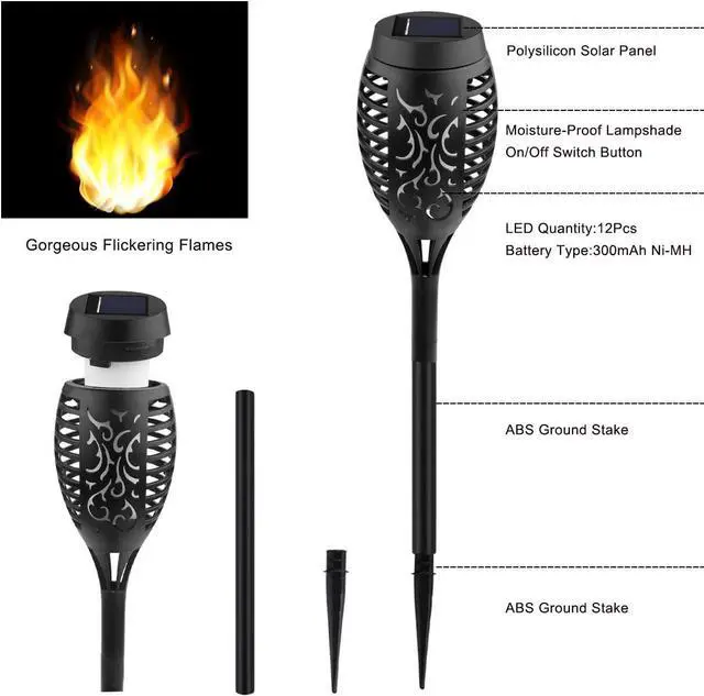 Alt view image 3 of 6 - Kurifier Solar Lights Outdoor 8Pack Solar Torch Light with Flickering Flame