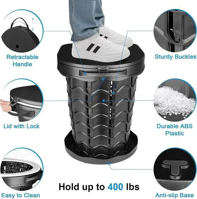 Alt view image 3 of 7 - imodomio Retractable Portable Toilet Camping Toilet - Adjustable Height Camp Toilet Portable Potty for Camping, Car, Travel, Boat, Beach, Tent and Emergency Use