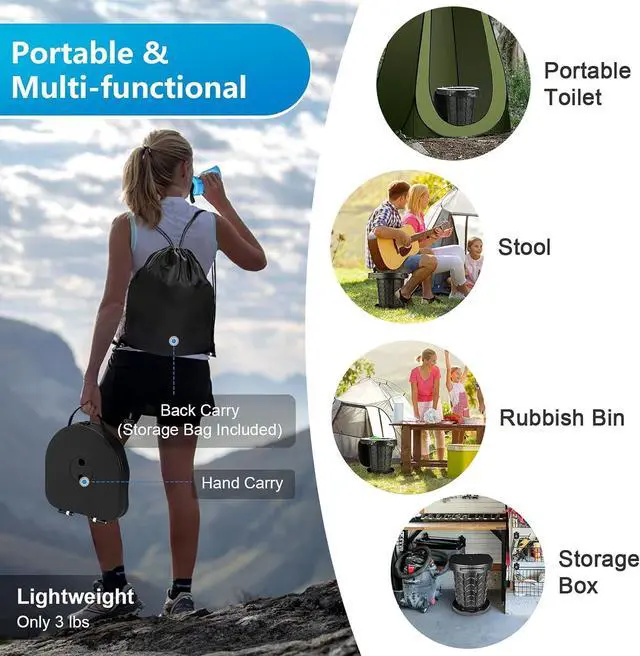 Alt view image 4 of 7 - imodomio Retractable Portable Toilet Camping Toilet - Adjustable Height Camp Toilet Portable Potty for Camping, Car, Travel, Boat, Beach, Tent and Emergency Use