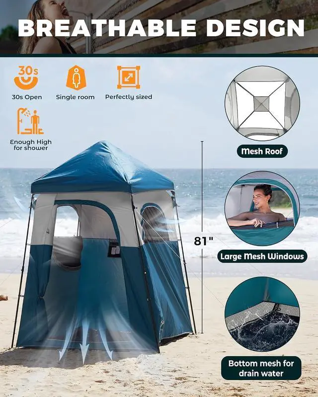 Alt view image 4 of 7 - KingCamp Instant Shower Tent, Portable Superior Stable Privacy Shelter, Large Room Outdoor Toilet Tent with Floor for Beach, Camping & Hiking, Setup in Under 60s