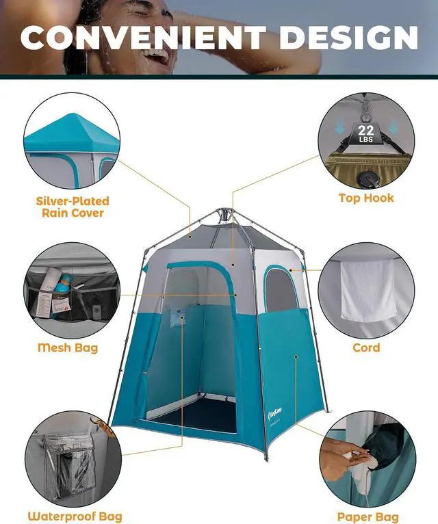 Alt view image 5 of 7 - KingCamp Instant Shower Tent, Portable Superior Stable Privacy Shelter, Large Room Outdoor Toilet Tent with Floor for Beach, Camping & Hiking, Setup in Under 60s