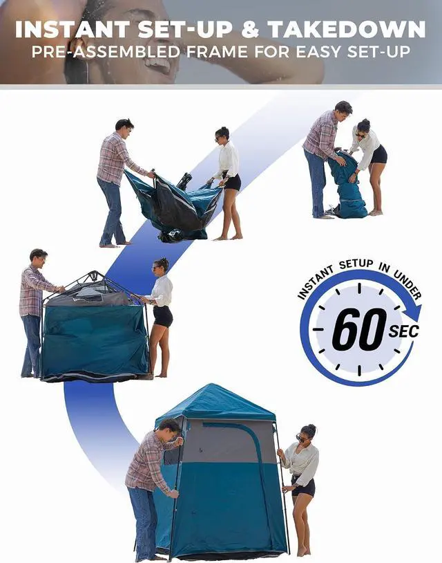 Alt view image 6 of 7 - KingCamp Instant Shower Tent, Portable Superior Stable Privacy Shelter, Large Room Outdoor Toilet Tent with Floor for Beach, Camping & Hiking, Setup in Under 60s