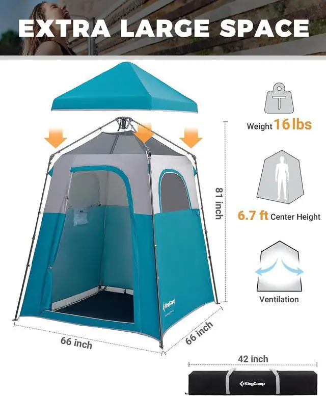 Alt view image 7 of 7 - KingCamp Instant Shower Tent, Portable Superior Stable Privacy Shelter, Large Room Outdoor Toilet Tent with Floor for Beach, Camping & Hiking, Setup in Under 60s