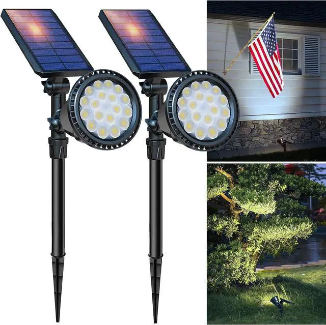 Main image of DBF Solar Spot Lights Outdoor Waterproof IP65, Cool White, 600LM High Bright, 2 Brightness Modes, 18 LED, Auto On/Off, Angel Adjustable for Flag Pole Garden Yard Patio Driveway Tree, 2 Pack
