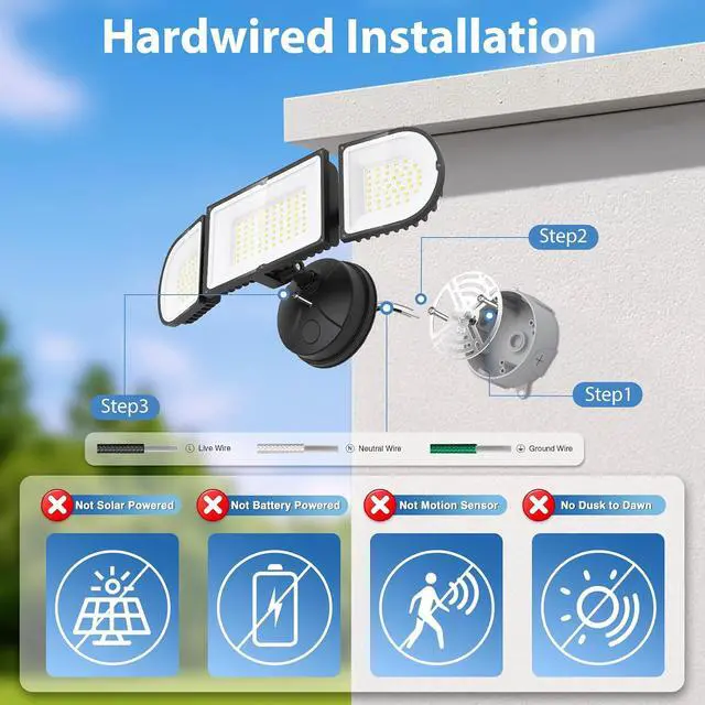 Alt view image 2 of 7 - 150W Flood Lights Outdoor Waterproof IP65, Exterior LED Floodlights with 3 Adjustable Heads, 15000LM Super Bright Security Lights Fixture, Outside Lights for House, Backyard