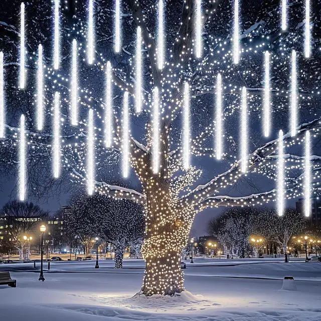 Main image of Dazzle Bright 864 LED Christmas Light, Meteor Shower Rain Lights 11.8 Inch 24 Tubes, Waterproof Plug in Falling Rain Lights Christmas Decorations for Xmas Bushes Tree Yard Party (White)