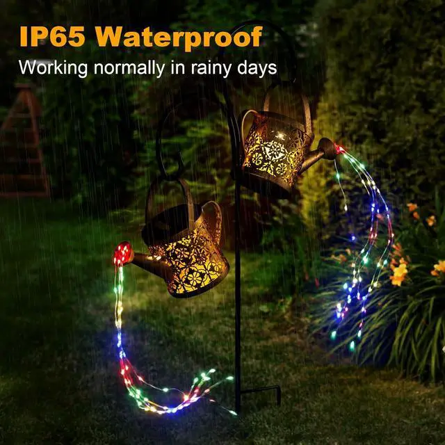 Alt view image 3 of 7 - MEREAR Solar Watering Can Lights Outdoor with 8 Multi-Color Changing Modes, IP65 Waterproof Landscape Light Garden Decor, One Pole Two Lights Outside Decorations for Lawn, Backyard, Patio, Chrismas
