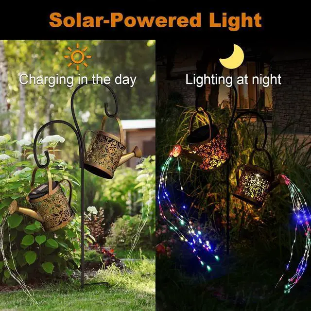 Alt view image 4 of 7 - MEREAR Solar Watering Can Lights Outdoor with 8 Multi-Color Changing Modes, IP65 Waterproof Landscape Light Garden Decor, One Pole Two Lights Outside Decorations for Lawn, Backyard, Patio, Chrismas