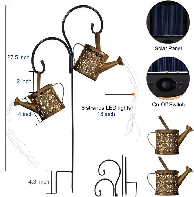 Alt view image 5 of 7 - MEREAR Solar Watering Can Lights Outdoor with 8 Multi-Color Changing Modes, IP65 Waterproof Landscape Light Garden Decor, One Pole Two Lights Outside Decorations for Lawn, Backyard, Patio, Chrismas