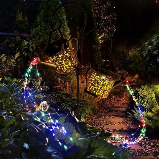 Alt view image 7 of 7 - MEREAR Solar Watering Can Lights Outdoor with 8 Multi-Color Changing Modes, IP65 Waterproof Landscape Light Garden Decor, One Pole Two Lights Outside Decorations for Lawn, Backyard, Patio, Chrismas