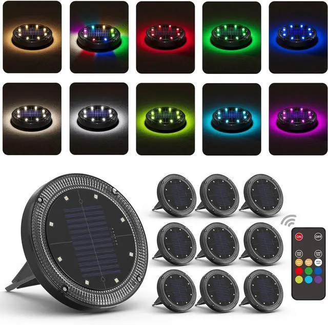 Main image of Color Changing Solar Ground Lights with Remote, IP67 Waterproof, 10Pack
