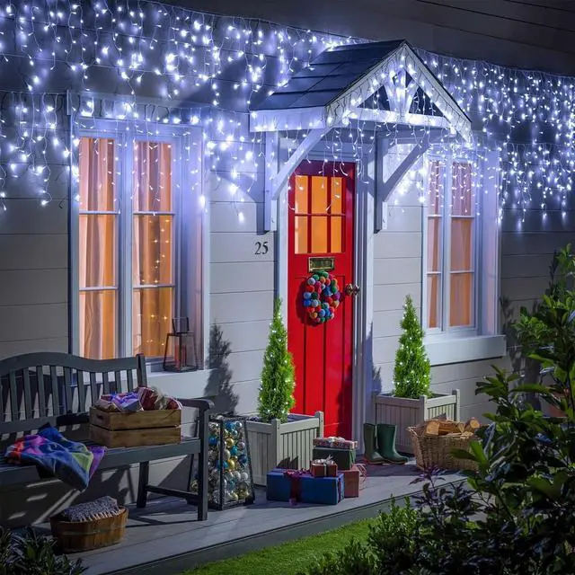 Alt view image 2 of 7 - White Christmas Lights Outdoor 66ft 640 LED Icicle Lights for Outside House