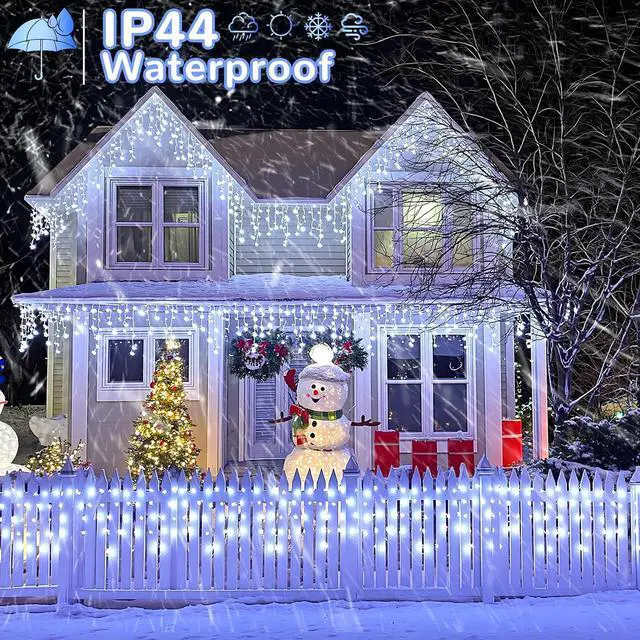 Alt view image 4 of 7 - White Christmas Lights Outdoor 66ft 640 LED Icicle Lights for Outside House